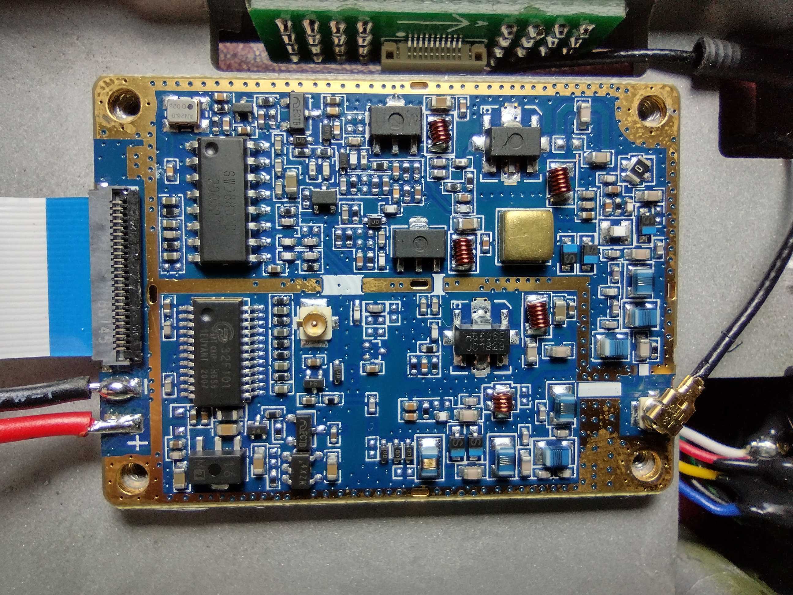 The RF module board top, with the RF shield removed